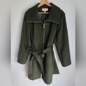 MICHAEL By Michael Kors Hunter Green Wool Blend Belted Winter Coat